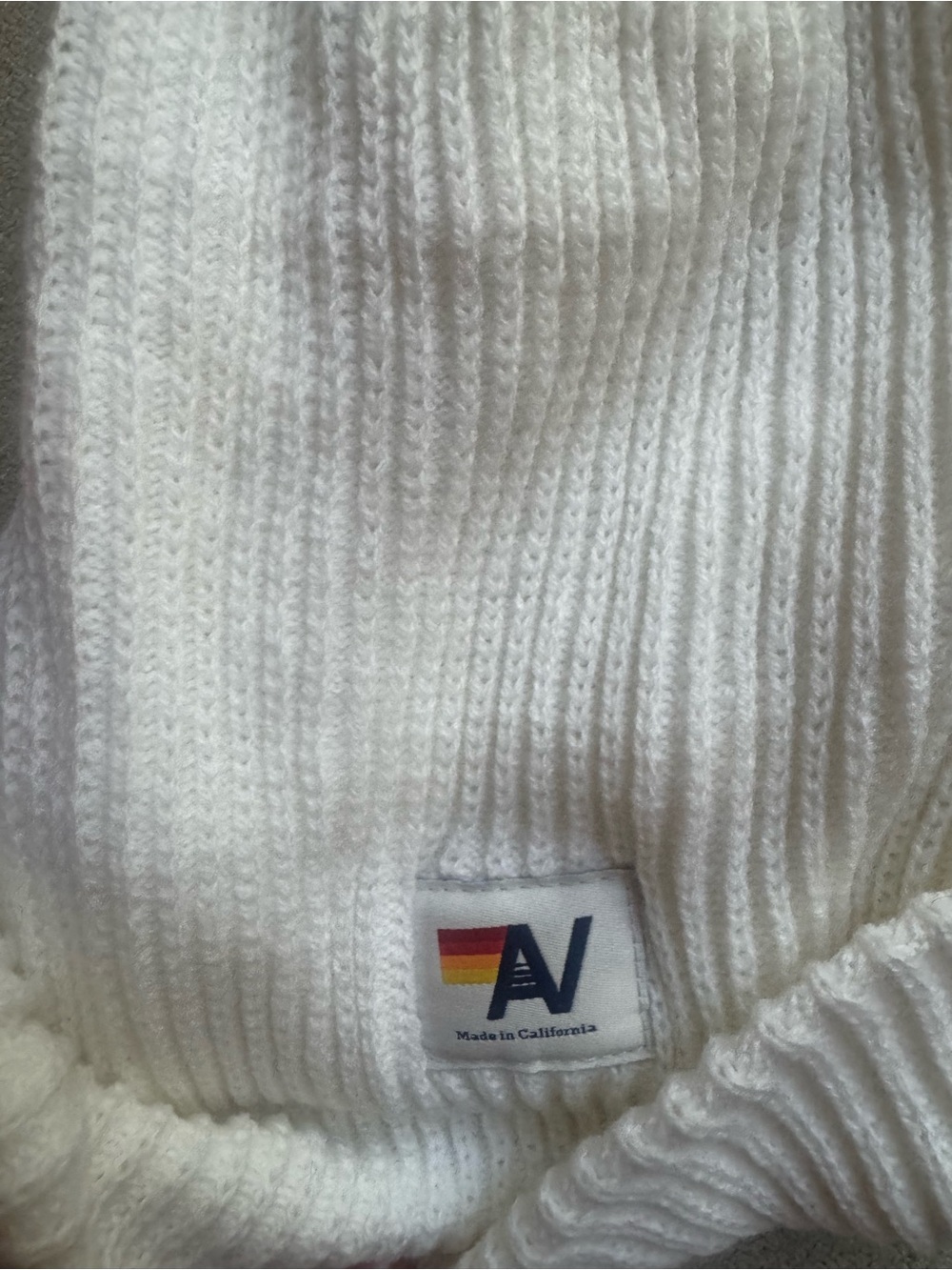 Aviator Nation White Knit Beanie with Orange Smiley Patch - Picture 2 of 2
